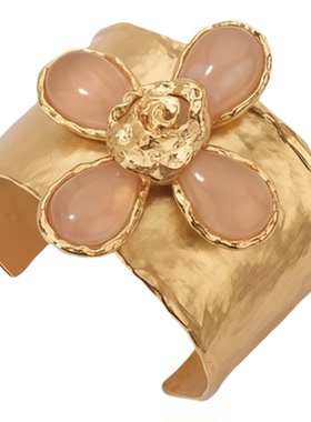 熔岩十字花玫瑰粉水晶开口手镯