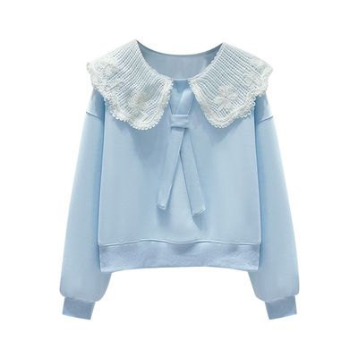 女生加绒加厚款洋气娃娃领卫衣