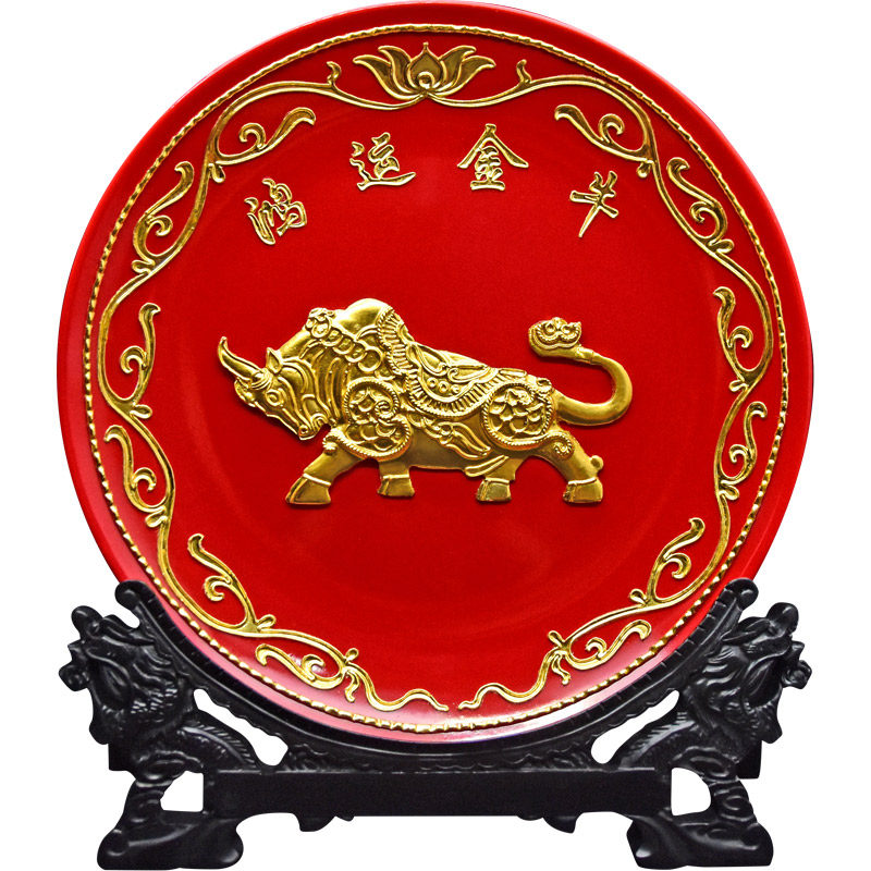 鹭艺轩鸿运金牛金箔摆件客厅装饰