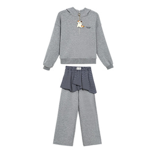 Livheartkids格子连帽卫衣套装女童2025新款拼接运动大童两件套女