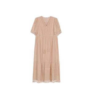 TALASA商场同款丝棉连衣裙26夏新款抽绳收腰宽松显瘦蕾丝拼接长裙