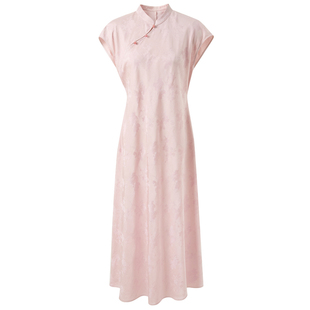 三彩大码女装2025夏季新款新中式立领连衣裙提花修身改良旗袍胖MM