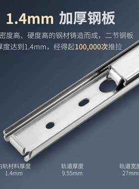 SSRXY27不锈钢滑轨IDA76 轻载型27轨道三节烤箱云石机滑轨SSRY27