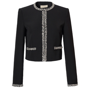 Yonge&Finch/扬芬缇高级重工圆领黑色短款外套女2025秋季 YANNIY