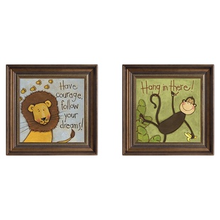 美式儿童房卧室油画挂画床头装饰画女孩男孩卡通动物墙面布置壁画