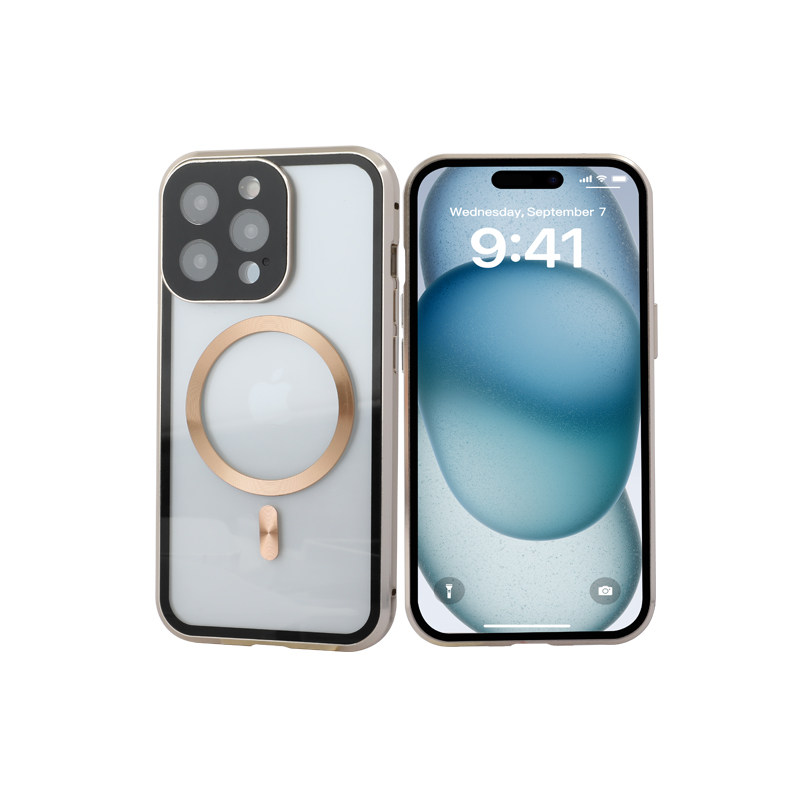 适用苹果16promax双卡扣磁吸手机壳防偷窥万磁王iphone15Pro保护套Magsafe双面玻璃全包防摔13新款14pm高级感