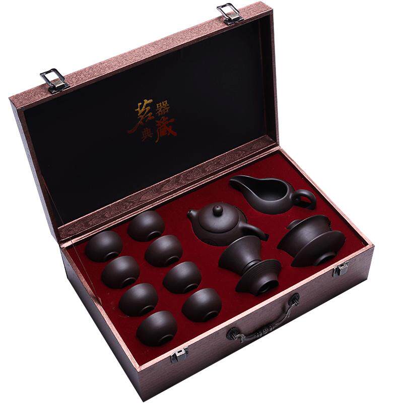 景盛宜兴紫砂茶具套装家用定制礼品刻字礼品盒箱茶壶礼盒包装中式