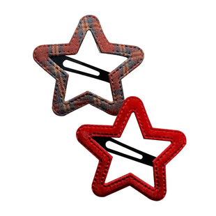 格纹皮质星星儿童发夹女孩刘海侧边夹子头饰女童宝宝碎发bb夹发卡