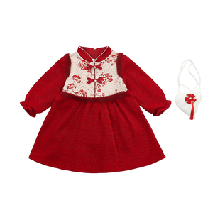 女童拜年服儿童过年衣服2025新款冬装裙子宝宝冬季加绒加厚连衣裙