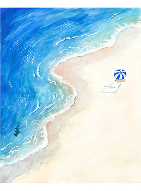 无框画Abbie简约ins风蓝色大海治愈海滨风景餐厅卧室客厅装饰挂画