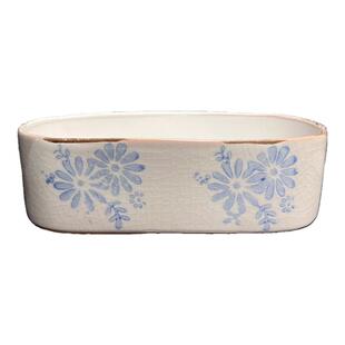 长条花盆多肉陶瓷盆栽绿植菖蒲组合室内桌面中国风蓝花复古花盆