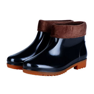 保暖低帮雨鞋男士耐磨工作水靴短筒套鞋加绒牛筋底防滑塑胶棉鞋冬