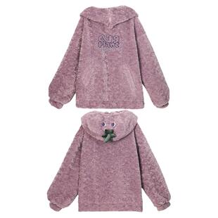 森女部落原创茄子造型设计感社恐家居绒衫萌趣秋冬套头卫衣女新款