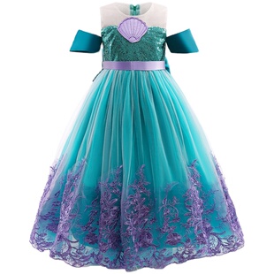 女童迪士尼美人鱼公主裙儿童夏装新款女宝宝爱丽儿公主礼服连衣裙