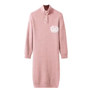 猫人半边绒睡裙女款秋冬2025新款加厚绒保暖长款睡衣高级感家居服