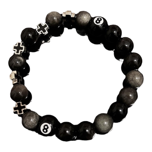 台球黑8十字架串珠手链男款轻奢高级感小众精致手串新款男士手链