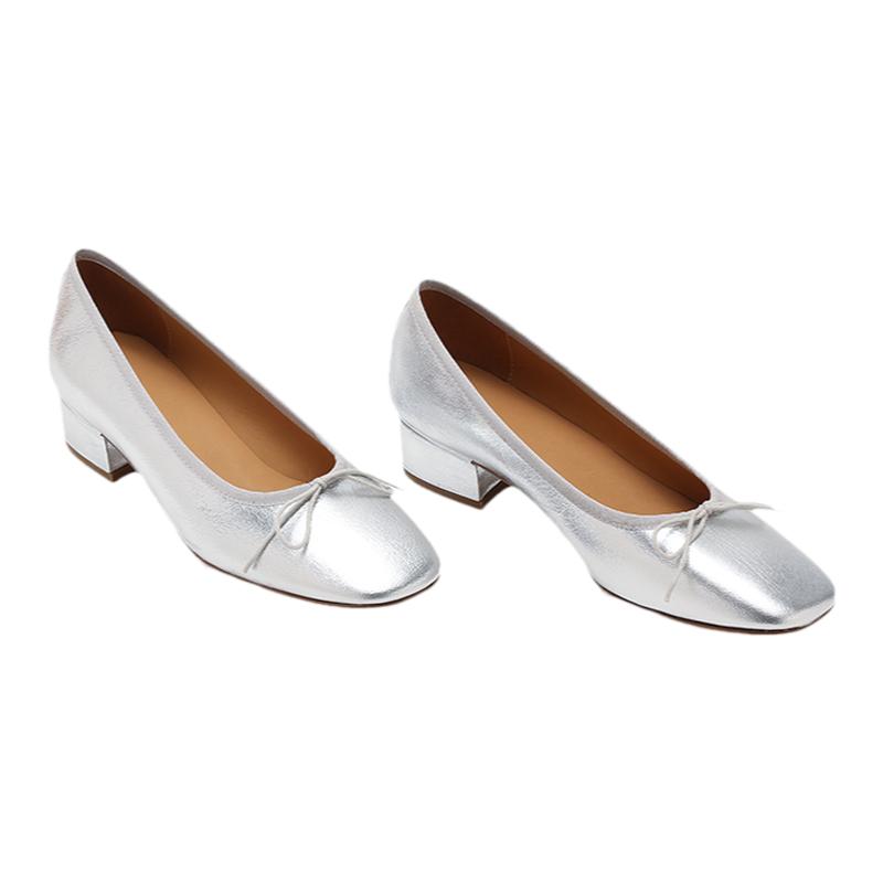 【王小毒】野玫瑰幻想●蝴蝶结芭蕾鞋女粗跟百搭浅口单鞋女羊皮