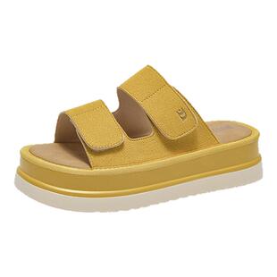 大东厚底黄色拖鞋女外穿夏2026新款配裙子勃肯凉拖鞋夏季增高凉鞋
