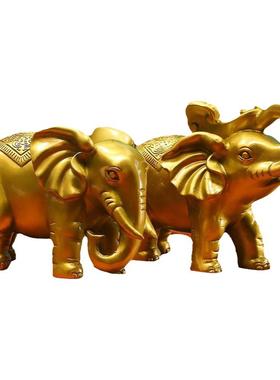 铜象摆件一对纯黄铜吸水大象客厅酒柜乔迁办公室店铺装饰工艺礼品