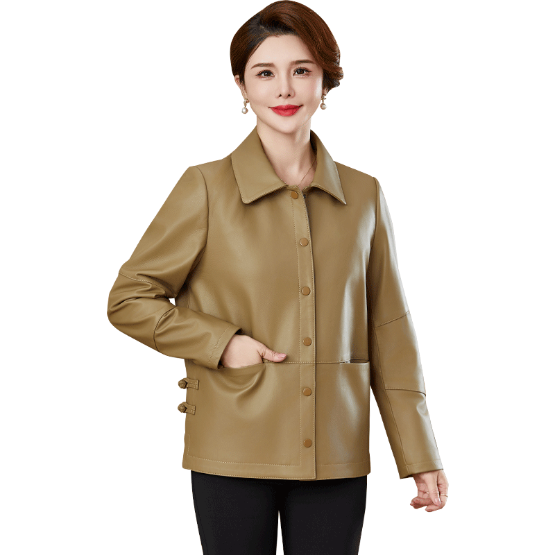 短款海宁真皮皮衣休闲小个子妈妈