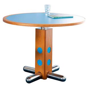 海螺壳出品|波点餐桌 北欧包豪斯小户型圆桌金属腿中古实木饭桌