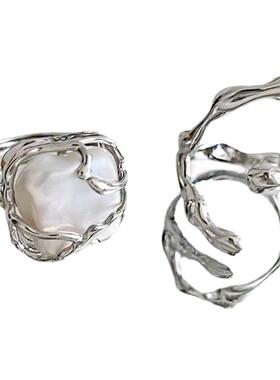 小众设计感不规则金属淡水珍珠开