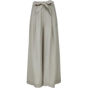 【ONLY奥莱】春款飘带设计竖条纹肌理面料垂感宽松阔腿休闲裤女