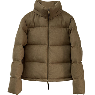 山羊绒+羊毛~90鹅绒立领连帽短款羽绒服女加厚保暖面包服百搭外套