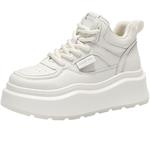 百丽女鞋子厚底高帮加绒板鞋红色冬季新款休闲运动小白鞋D4S1DDM4