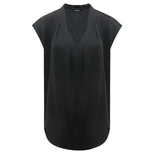 COCOBELLA奢感肌理缎面无袖衬衫气质通勤V领捏褶休闲衬衣SR0027-4