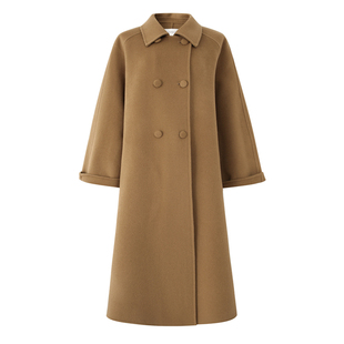 双面羊绒大衣女冬新款娃娃领宽松气质复古中长款双排扣羊毛呢外套