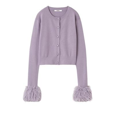 SNIDEL纯色圆领毛毛袖针织开衫