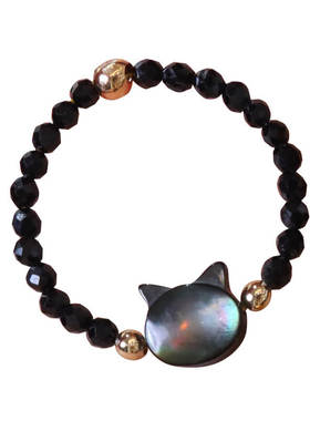 黑猫戒指女天然水晶日系尾戒个性