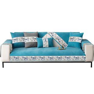 新中式雪尼尔沙发垫四季通用防滑加厚坐垫子实木沙发套罩盖巾新款