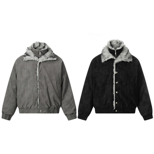 极地狼王座山雕假两件棉服外套男款冬季加绒保暖棉衣美式立领夹克