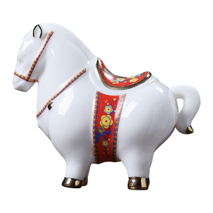 马到成功陶瓷招财唐马黑马小精致摆件家居办公室桌面装饰品礼品