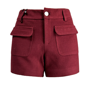 酒红色短裤直筒裤女2025秋冬中腰弹力修身显瘦黑色口袋包臀休闲裤