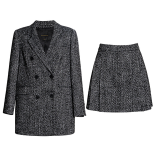 罗衣高智知性通勤粗花呢套装女冬加厚毛呢西装半身裙两件套13142