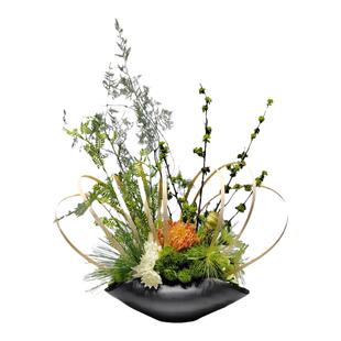 新中式侘寂风仿真绿植花艺竹筏架构玄关茶几展厅前台假花干花摆件