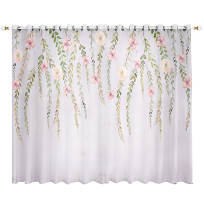 粉色欧式大花窗帘透光不透人纱帘