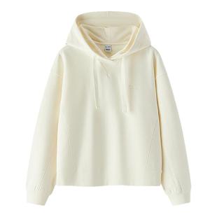 森柔|森马卫衣女春季绣花连帽宽松分割上衣女生简约温柔系套头衫