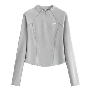 回力速干长袖t恤女2026春夏新款户外登山瑜伽服短款运动修身上衣