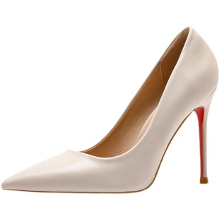 真皮高跟鞋女细跟红底欧美新款秋季黑色职业尖头设计感迷人夜场鞋