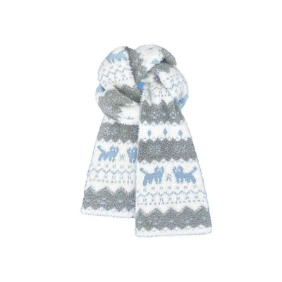 费尔岛风小猫双面绒针织围巾