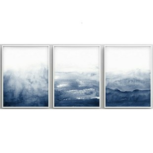 Indigo 靛蓝水彩抽象艺术装饰画 蓝色简约旁白挂画客厅沙发背景墙