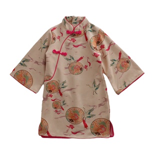 女童鹿皮绒长袖旗袍裙儿童仙鹤连衣裙中国风公主裙唐装汉服25春秋