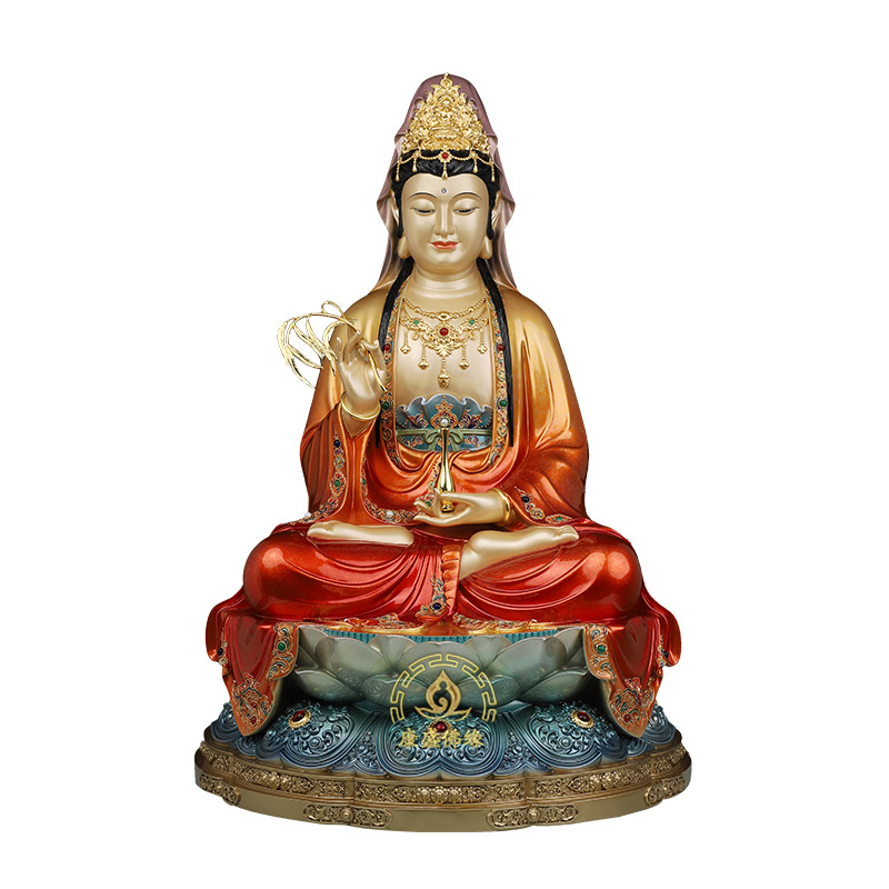 全堂佛神像家用供奉纯铜彩绘摆件