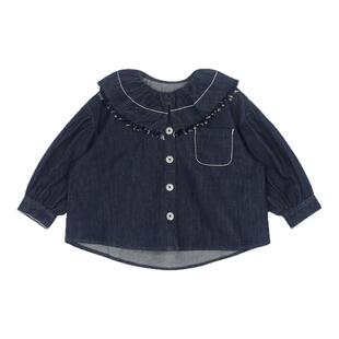 大耳象女童毛须翻领牛仔上衣秋季新款宝儿百搭休闲长袖上衣外套