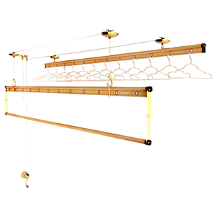 好太太晾衣架手摇升降三杆阳台家用凉衣架铝合金晾被晒衣杆双杆式