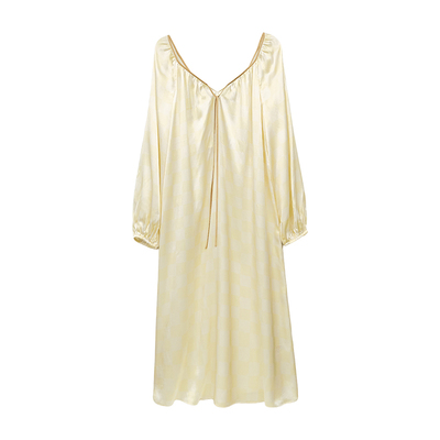 度假长裙』桑罗真丝连衣裙100%桑蚕丝印花V领可外穿套头睡衣女夏